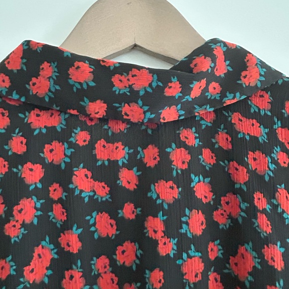 Zara Floral Long Sleeve Dress Red Black Size M - Picture 11 of 14
